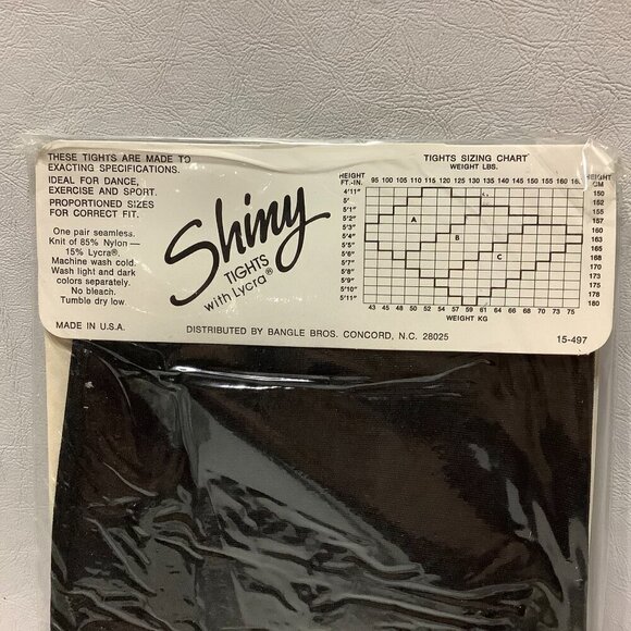 New Vintage Shiny Tights with Lycra Size Medium Made USA Black Pantyhose - Picture 4 of 4